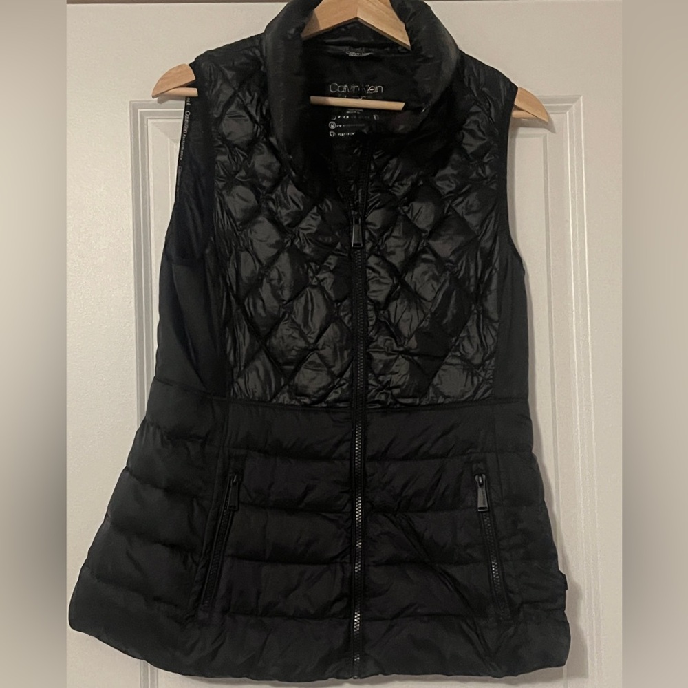 Calvin Klein Performance Down Puffer Vest Black Quilted Zip Pockets Women’s